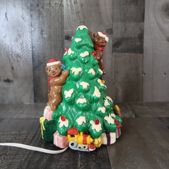 Vintage Lit Ceramic Teddy Bear Christmas Tree Handpainted Santa Claus Lighted - Picture 1 of 13